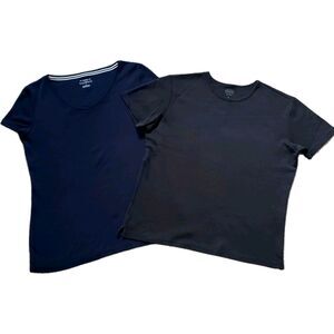 Talbots Lot Of 2 Plain Basic Cotton Top T-Shirts Size S/PS Navy And Black
